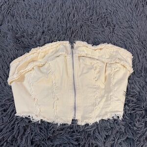 Japanese Cream Frayed Bustier Top